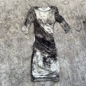 Bodycon grey patterned Helmut Lang mini dress
